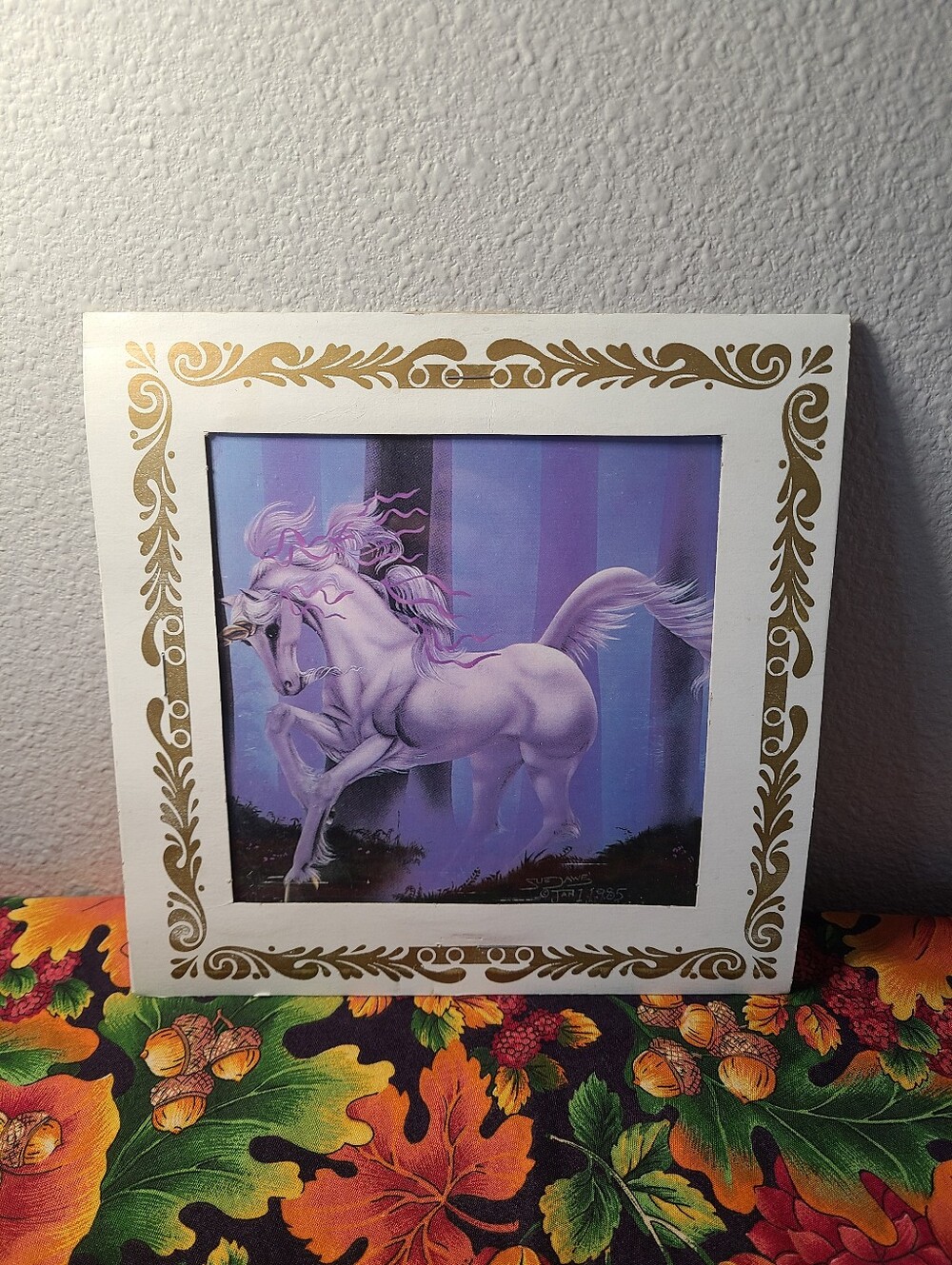 Vintage Unicorn Fantasy Art Print 8x8 Purple Magical Whimsical Cottagecore Decor